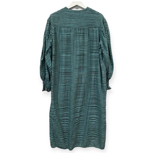 Ulla Johnson Striped Button Front Maxi Midi Shirt Dress Green Teal Size 10 - Picture 10 of 11